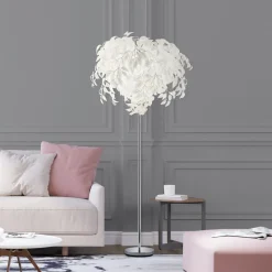 Vloerlamp Leavy, hoogte 180 cm, chroom/wit, metaal/kunststof