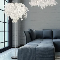 Vloerlamp Leavy, hoogte 180 cm, chroom/wit, metaal/kunststof