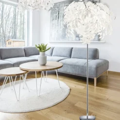 Vloerlamp Leavy, hoogte 180 cm, chroom/wit, metaal/kunststof