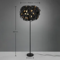 Vloerlamp Leavy, zwart/goud, hoogte 180 cm, kunststof
