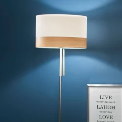 Vloerlamp Libba crème-hout - met trekschakelaar