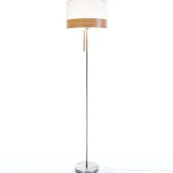 Vloerlamp Libba crème-hout - met trekschakelaar