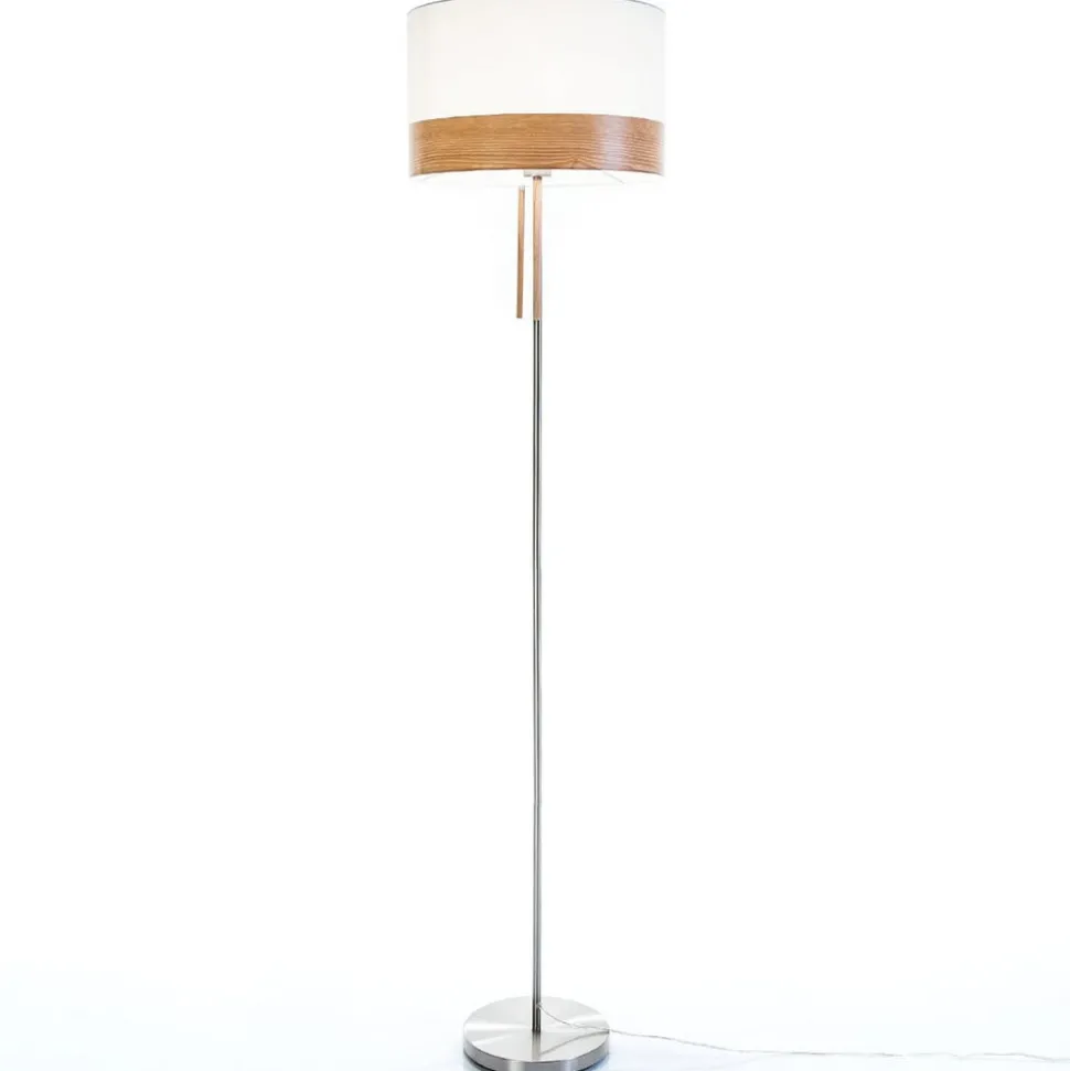 Vloerlamp Libba crème-hout - met trekschakelaar