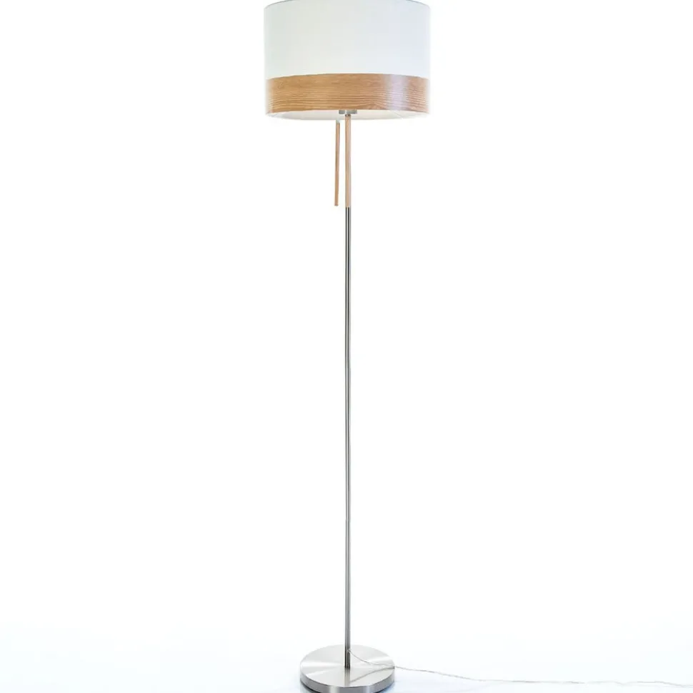 Vloerlamp Libba crème-hout - met trekschakelaar