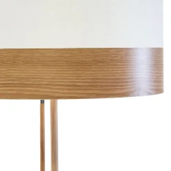 Vloerlamp Libba crème-hout - met trekschakelaar