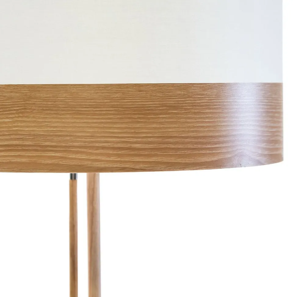Vloerlamp Libba crème-hout - met trekschakelaar