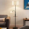 Vloerlamp Lindby Aovan, zwart, plank, USB-aansluiting