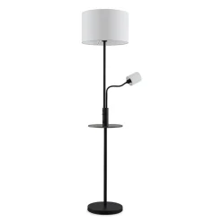 Vloerlamp Lindby Aovan, zwart, plank, USB-aansluiting
