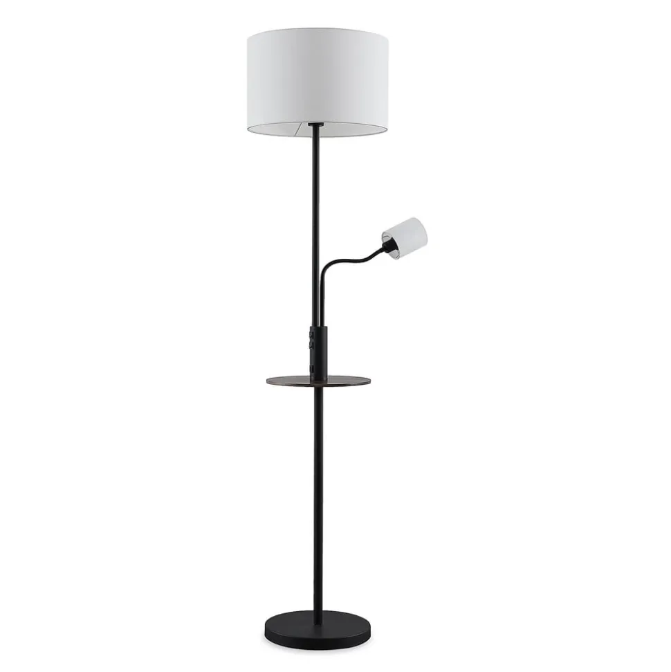 Vloerlamp Lindby Aovan, zwart, plank, USB-aansluiting