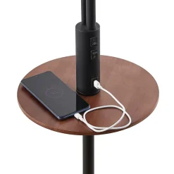 Vloerlamp Lindby Aovan, zwart, plank, USB-aansluiting