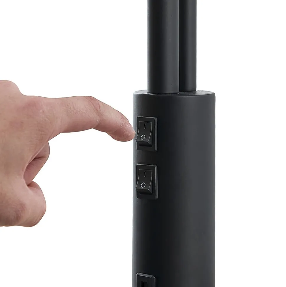 Vloerlamp Lindby Aovan, zwart, plank, USB-aansluiting