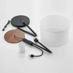 Vloerlamp Lindby Aovan, zwart, plank, USB-aansluiting