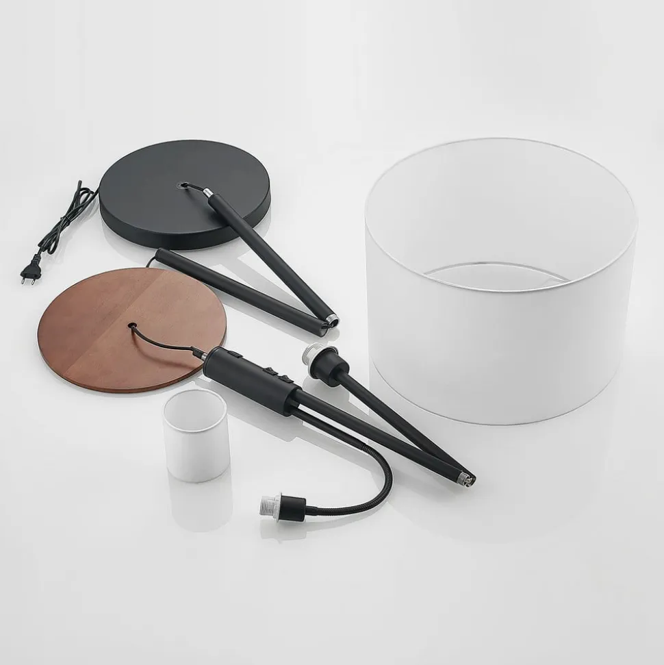 Vloerlamp Lindby Aovan, zwart, plank, USB-aansluiting