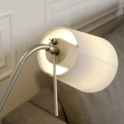 Vloerlamp Lindby Nantwin, 175 cm, wit, nikkel, textiel