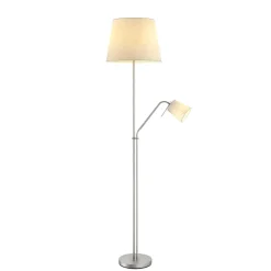 Vloerlamp Lindby Nantwin, 175 cm, wit, nikkel, textiel
