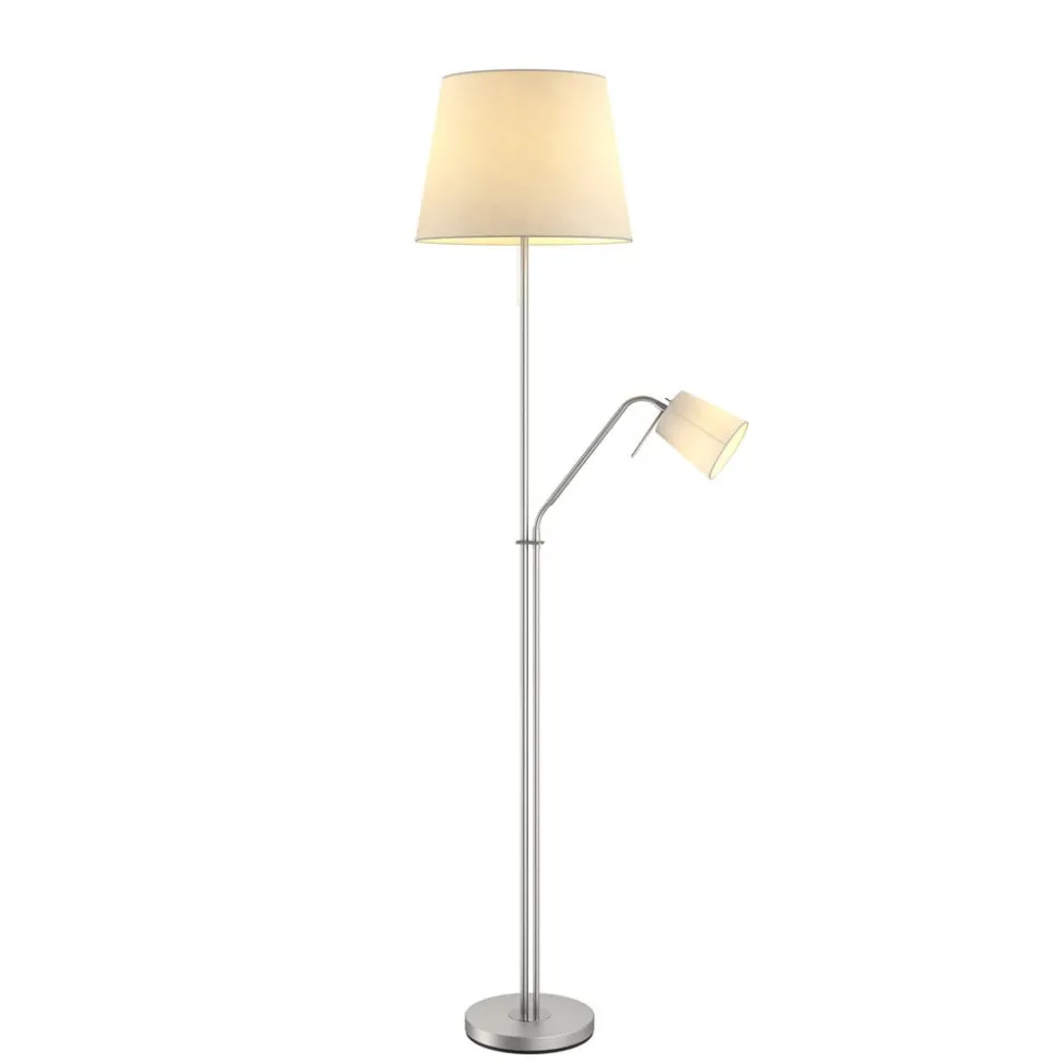 Vloerlamp Lindby Nantwin, 175 cm, wit, nikkel, textiel