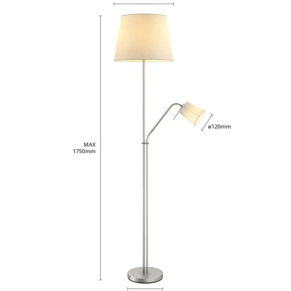 Vloerlamp Lindby Nantwin, 175 cm, wit, nikkel, textiel