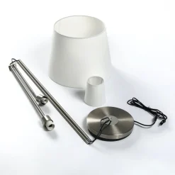 Vloerlamp Lindby Nantwin, 175 cm, wit, nikkel, textiel