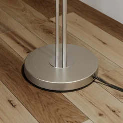 Vloerlamp Lindby Nantwin, 175 cm, grijs, nikkel, textiel