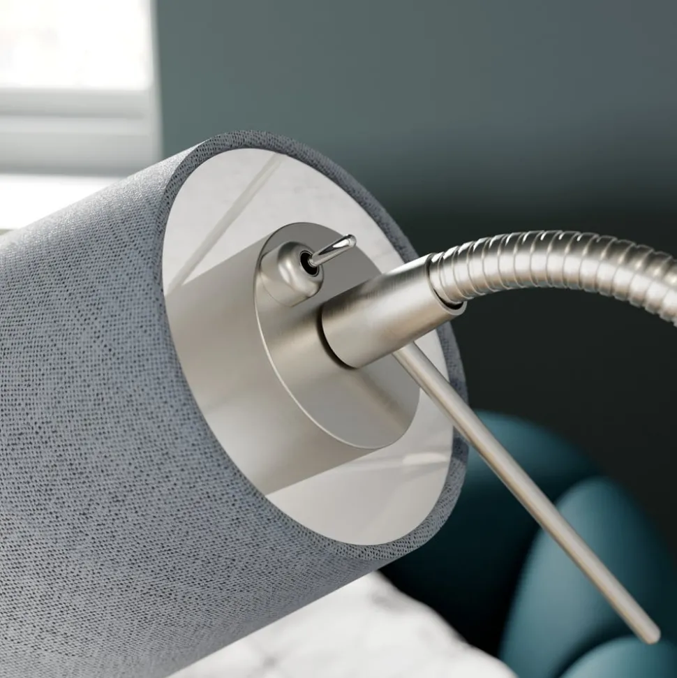 Vloerlamp Lindby Nantwin, 175 cm, grijs, nikkel, textiel