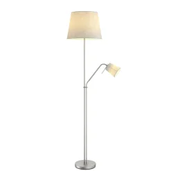 Vloerlamp Lindby Nantwin, 175 cm, grijs, nikkel, textiel