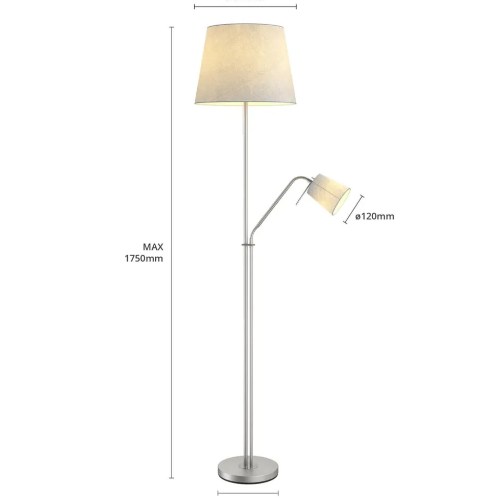 Vloerlamp Lindby Nantwin, 175 cm, grijs, nikkel, textiel