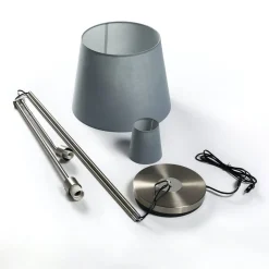 Vloerlamp Lindby Nantwin, 175 cm, grijs, nikkel, textiel