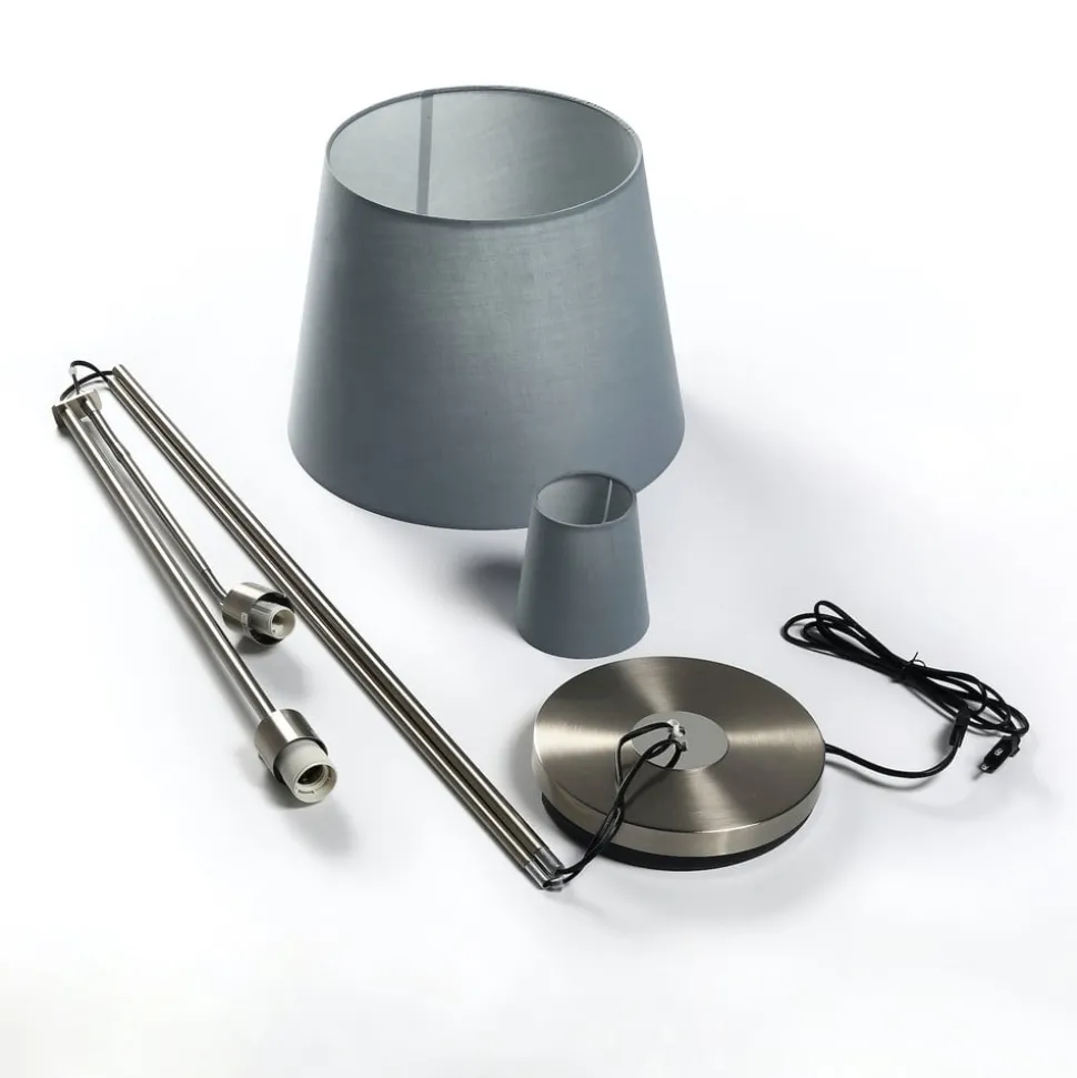 Vloerlamp Lindby Nantwin, 175 cm, grijs, nikkel, textiel