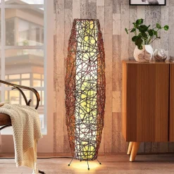 Vloerlamp Lindby Nias, hoogte 111 cm, rotan, textiel