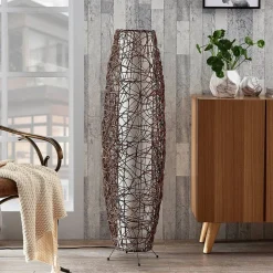 Vloerlamp Lindby Nias, hoogte 111 cm, rotan, textiel