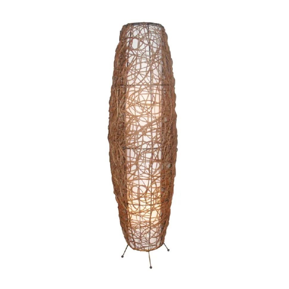 Vloerlamp Lindby Nias, hoogte 111 cm, rotan, textiel