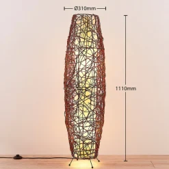 Vloerlamp Lindby Nias, hoogte 111 cm, rotan, textiel