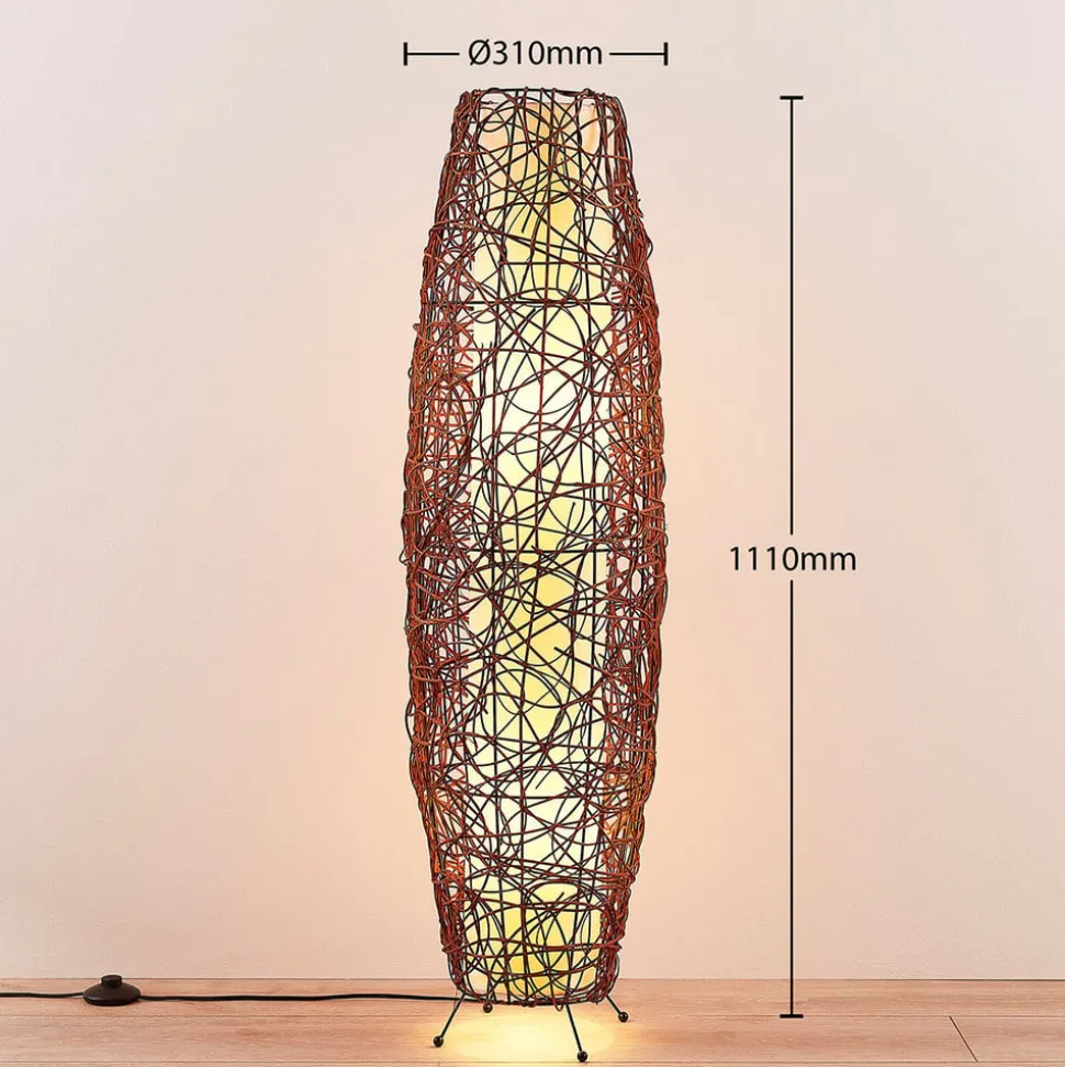Vloerlamp Lindby Nias, hoogte 111 cm, rotan, textiel