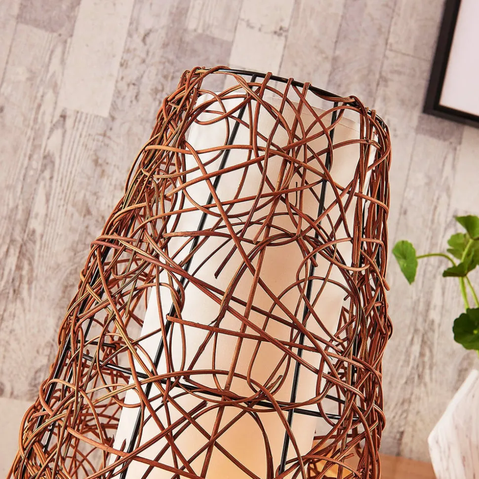Vloerlamp Lindby Nias, hoogte 111 cm, rotan, textiel