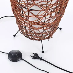 Vloerlamp Lindby Nias, hoogte 111 cm, rotan, textiel