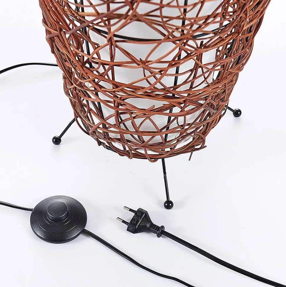 Vloerlamp Lindby Nias, hoogte 111 cm, rotan, textiel