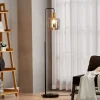 Vloerlamp Lindby Nimbora, 150 cm, zwart, glas, metaal