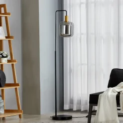 Vloerlamp Lindby Nimbora, 150 cm, zwart, glas, metaal