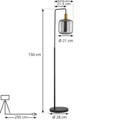 Vloerlamp Lindby Nimbora, 150 cm, zwart, glas, metaal
