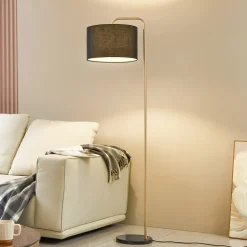 Vloerlamp Lindby, zwart/goud, marmer, 153cm