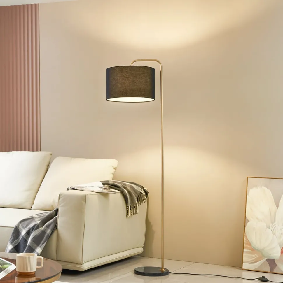 Vloerlamp Lindby, zwart/goud, marmer, 153cm