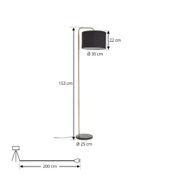 Vloerlamp Lindby, zwart/goud, marmer, 153cm