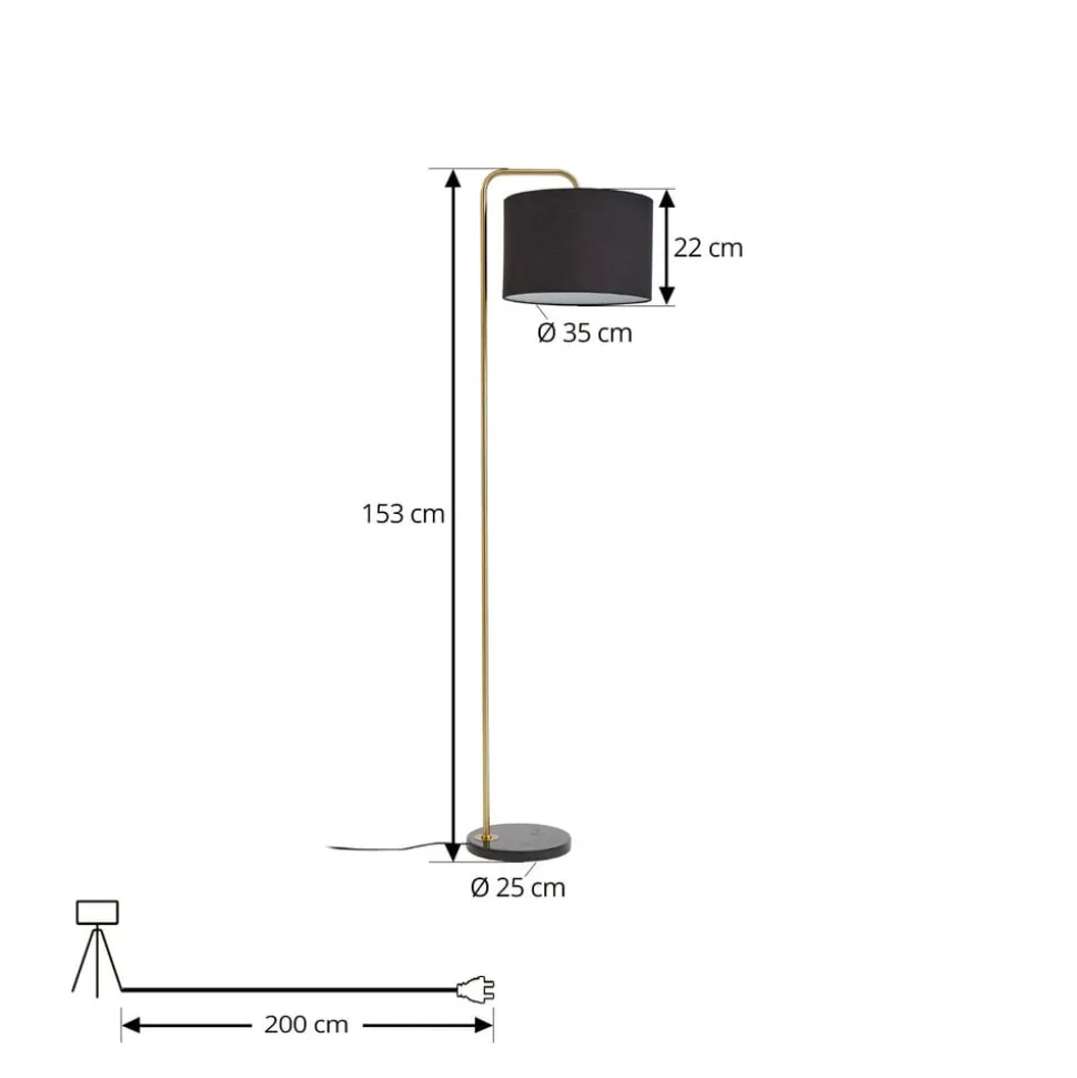 Vloerlamp Lindby, zwart/goud, marmer, 153cm