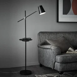 Vloerlamp Linear met USB-laadstation, zwart
