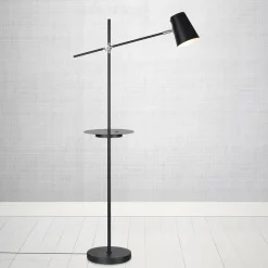 Vloerlamp Linear met USB-laadstation, zwart