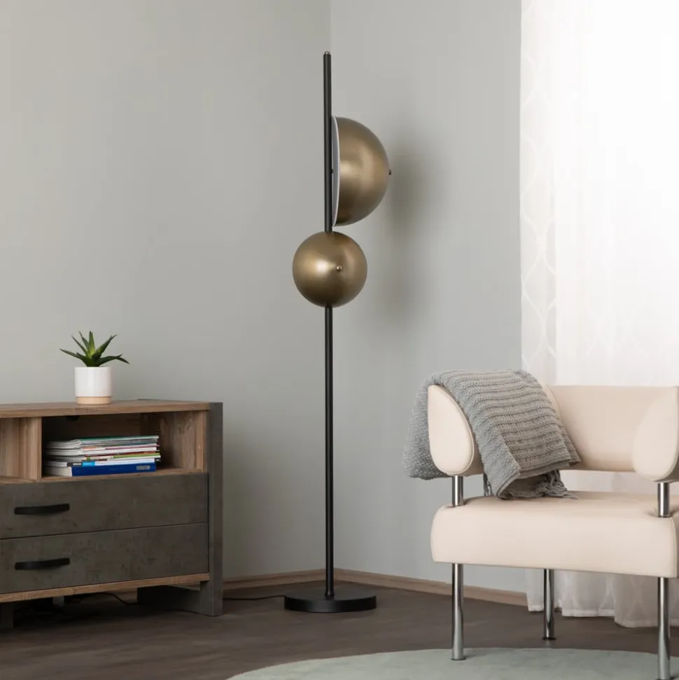 Vloerlamp LM-9113-2BSY, zwart, metaal, 180 cm hoog, E14