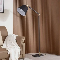 Vloerlamp Lucande Marvaine, zwart/goudkleurig, verstelbaar