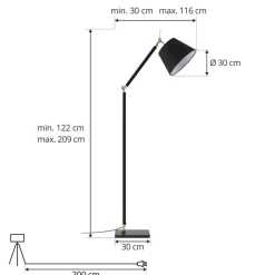 Vloerlamp Lucande Marvaine, zwart/goudkleurig, verstelbaar