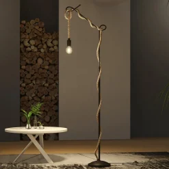 Vloerlamp Lucande Ropina, hoogte 180 cm, zwart, henneptouw
