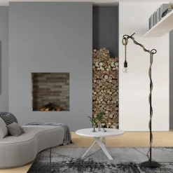 Vloerlamp Lucande Ropina, hoogte 180 cm, zwart, henneptouw